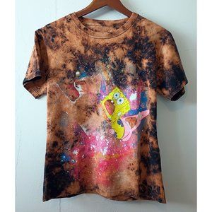 Trippy Spongebob cropped tie-dyed t-shirt tee size S Small black orange cat